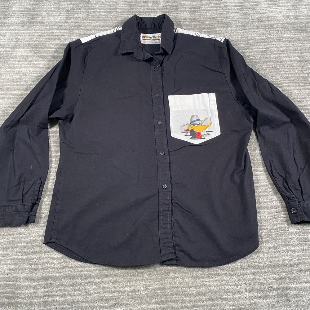Vintage Looney Tunes Shirt Womens Large Black Daffy Duck Western Graphic 90s